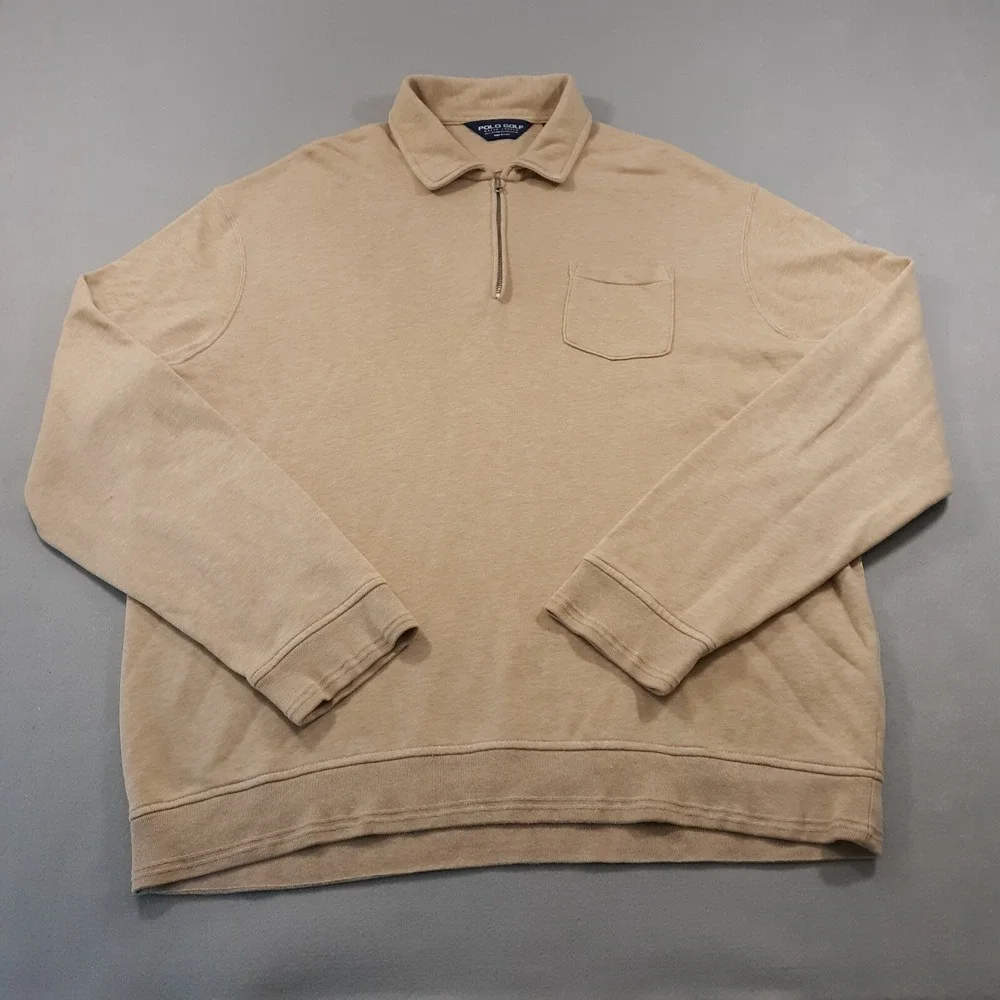 Polo Golf Ralph Lauren Sweater Mens Size XL Cotton Blend Zip Up Pullover Tan